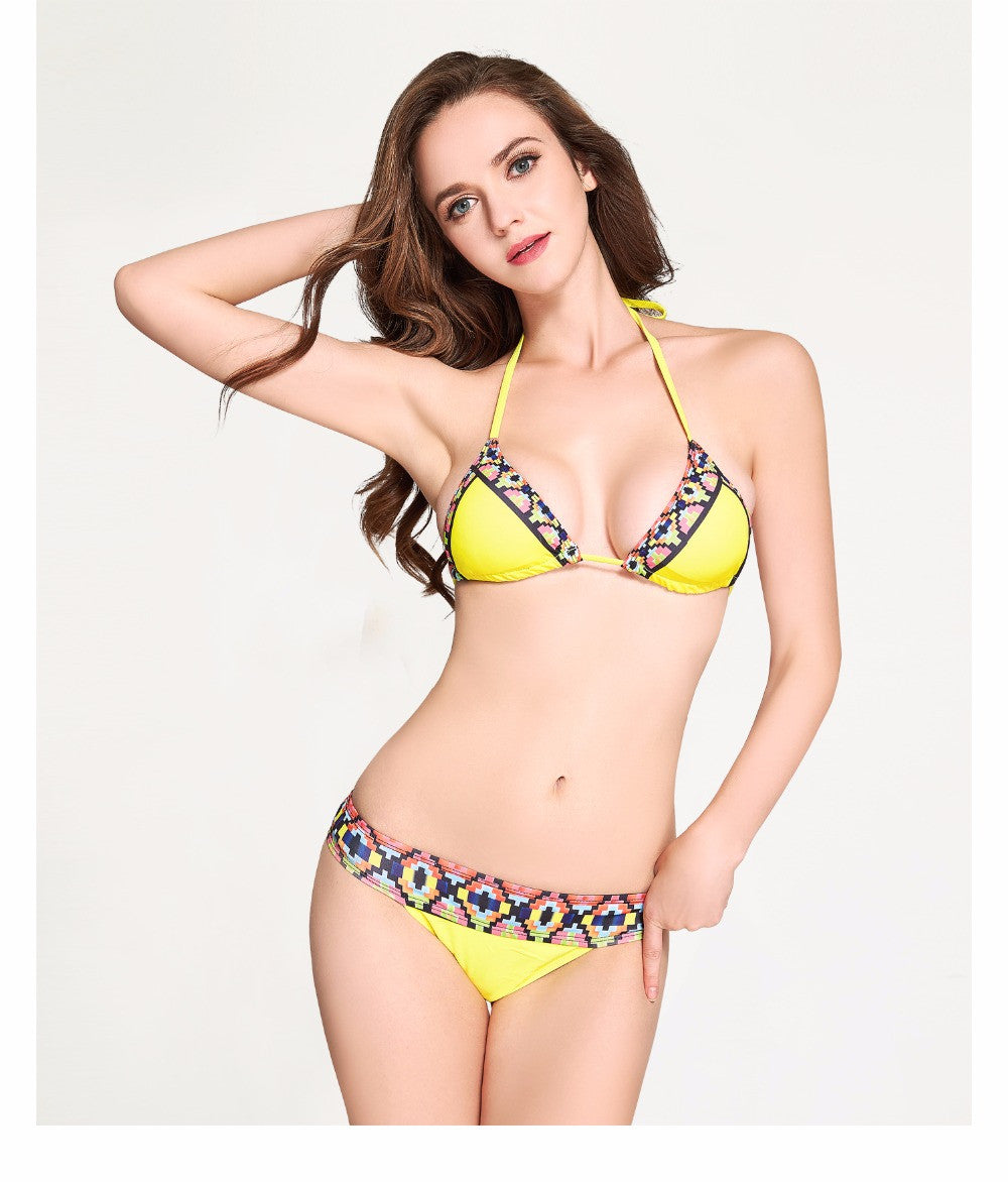 Yellow Geometric Print Low Waist Bikini