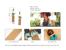 Golden Blue Stone Tassel Drop Dangle Earrings