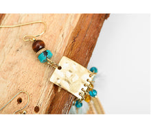 Golden Blue Stone Tassel Drop Dangle Earrings