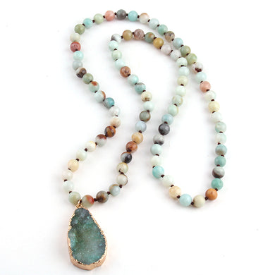 Amazonite Natural Druzy Drop Pendant Stone Necklace