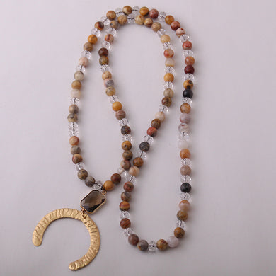 White Glass and Crystal Bohemian Moon Necklace