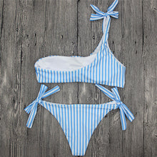 Golden Girl Blue White Striped Bikini